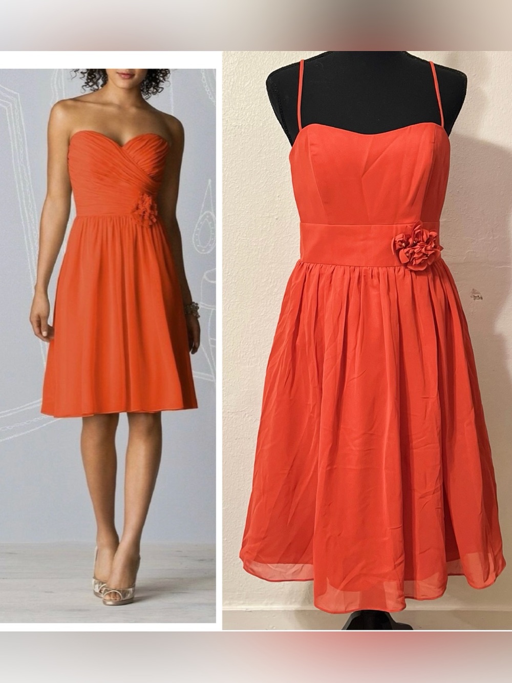 Alfred Angelo Coral Strapless Chiffon A-Line Dress with Flower Accent Bridemaid